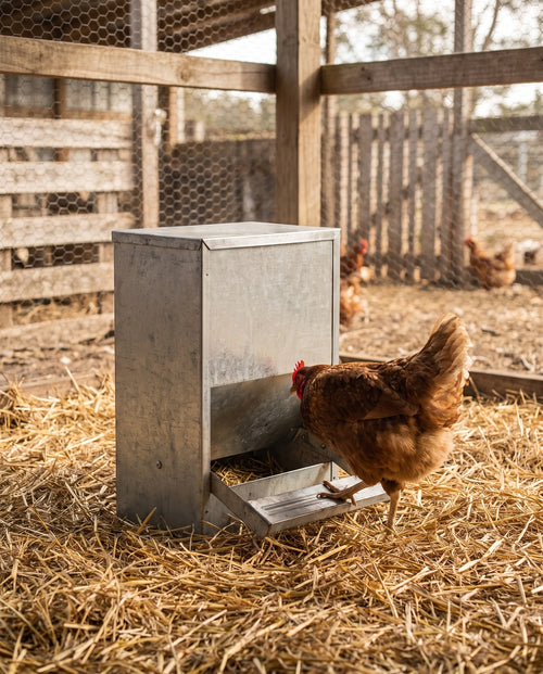 Automatic Chicken Feeder, 10 kg in use
