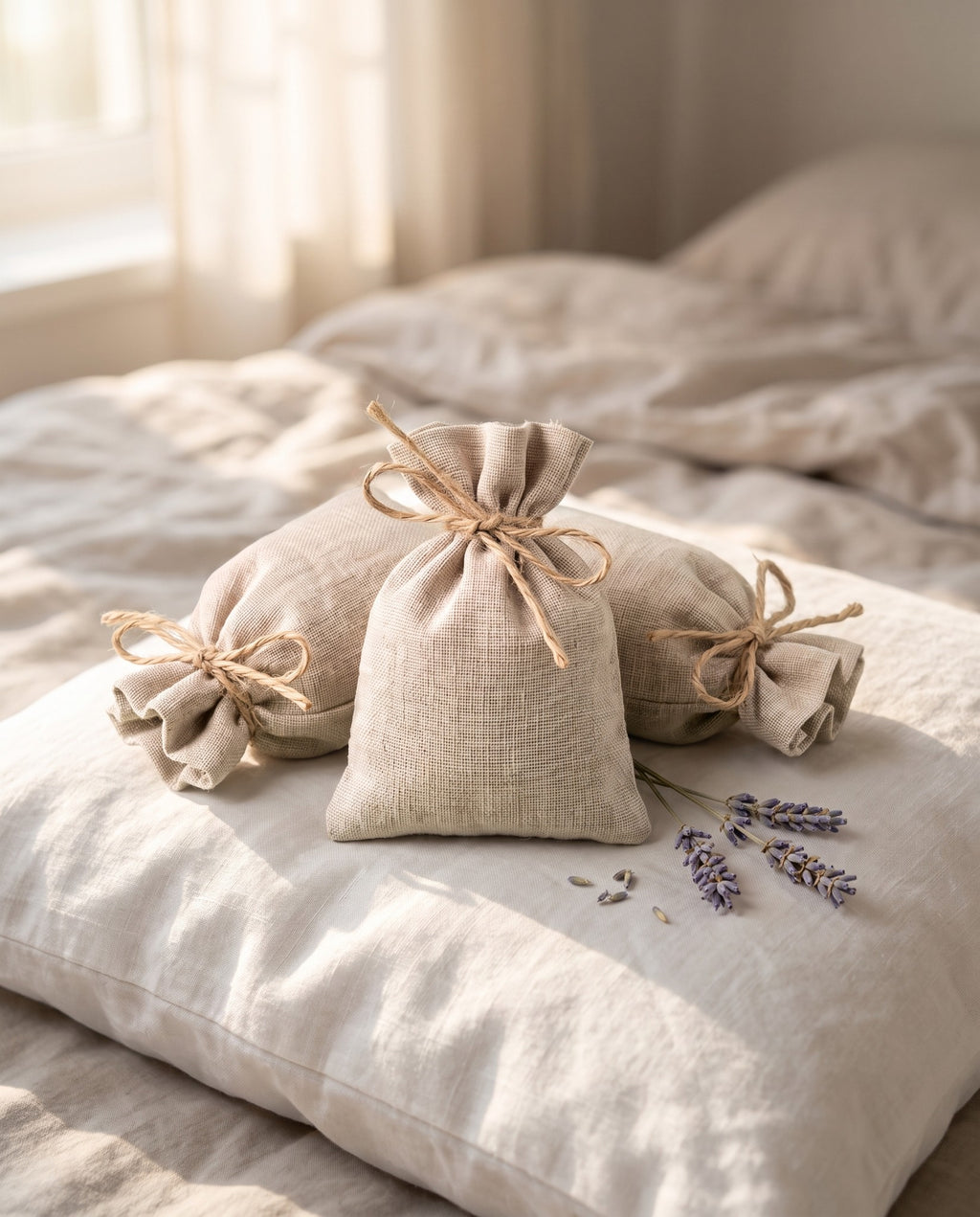 Lavender Sachets, Set of 3 in use