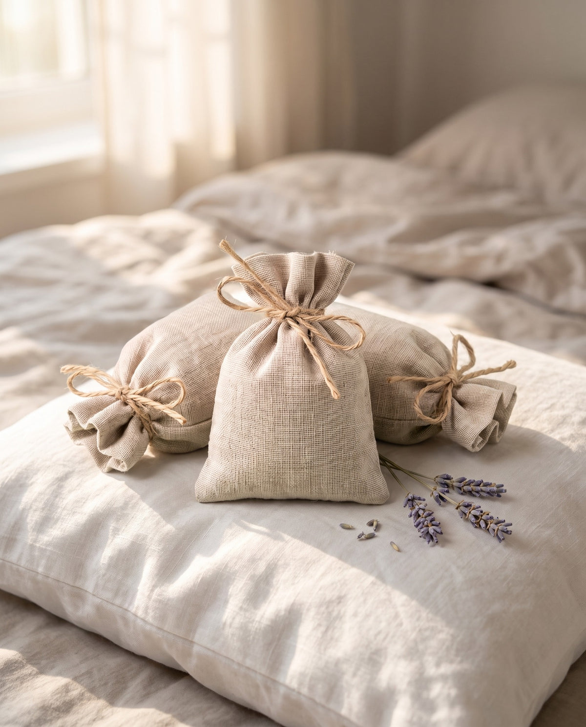 Lavender Sachets, Set of 3 in use