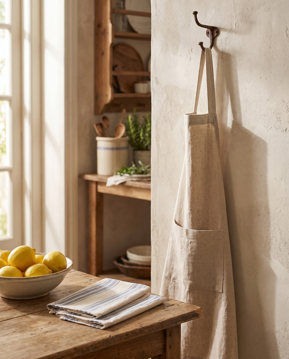 Linen Apron & Tea Towels in use