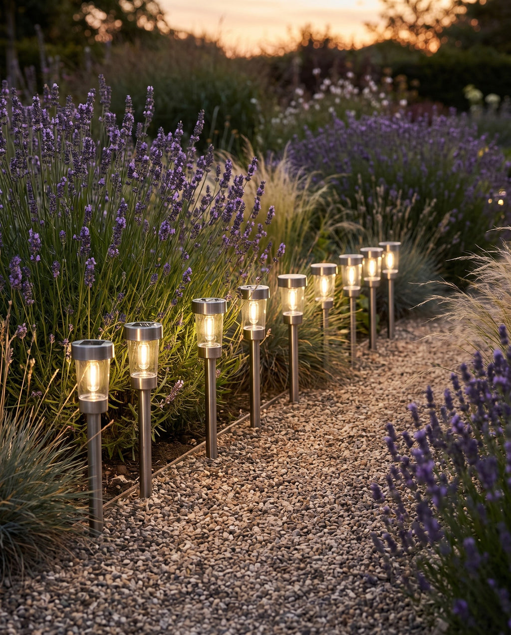 Solar Path Lights, Set of 8 in use