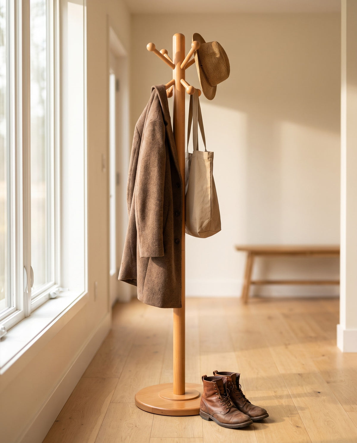 Solid Wood Coat Rack in use