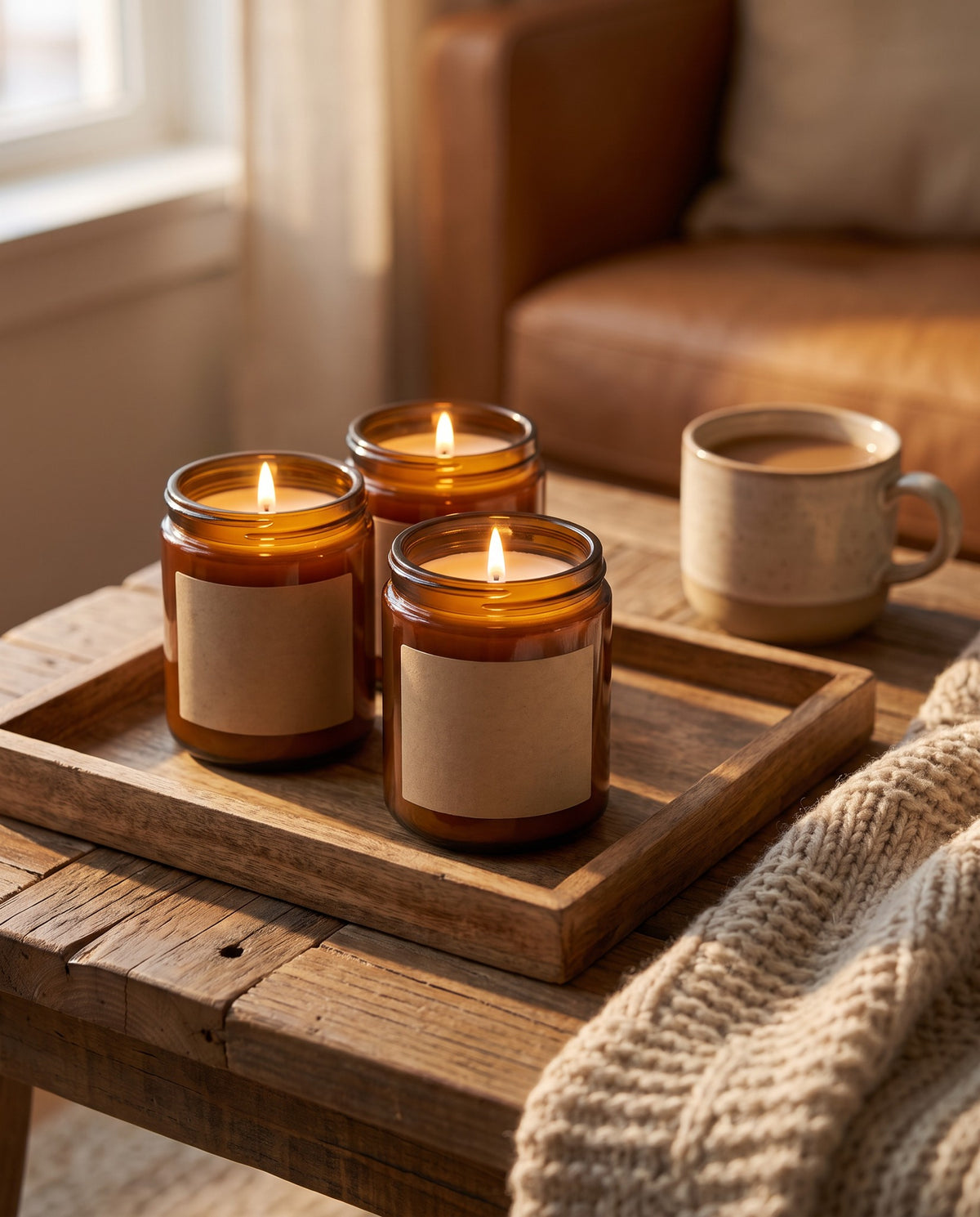 Soy Candle Trio in use