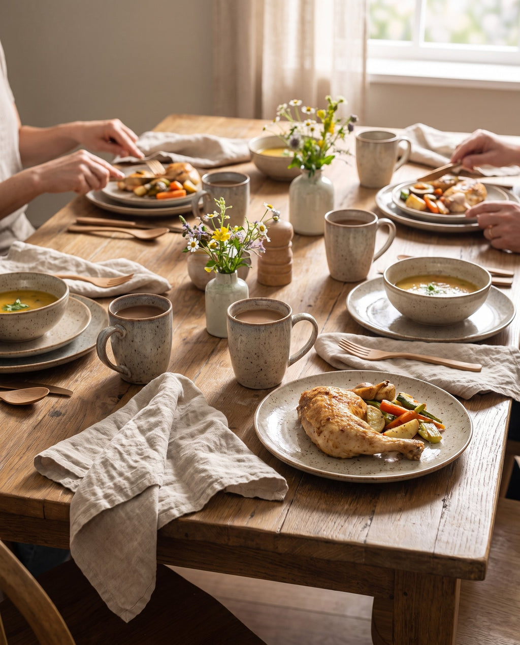 Stoneware Dinner Set, 16 Pieces in use