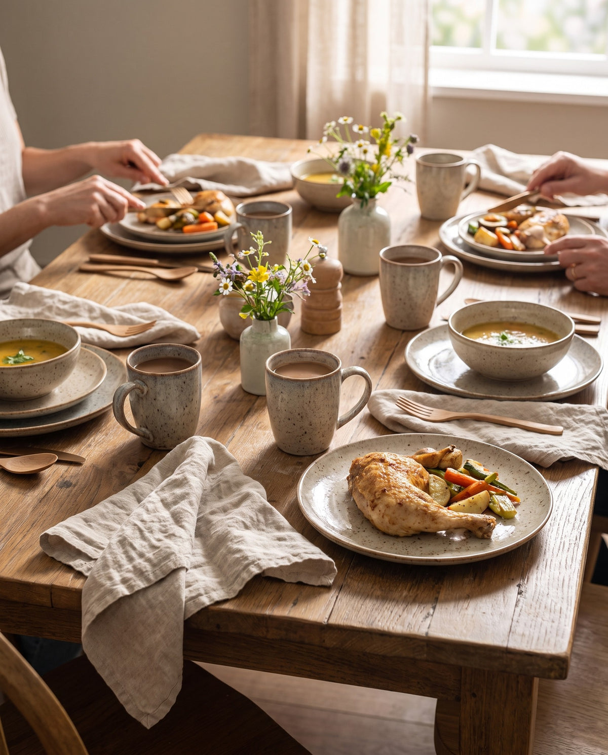 Stoneware Dinner Set, 16 Pieces in use