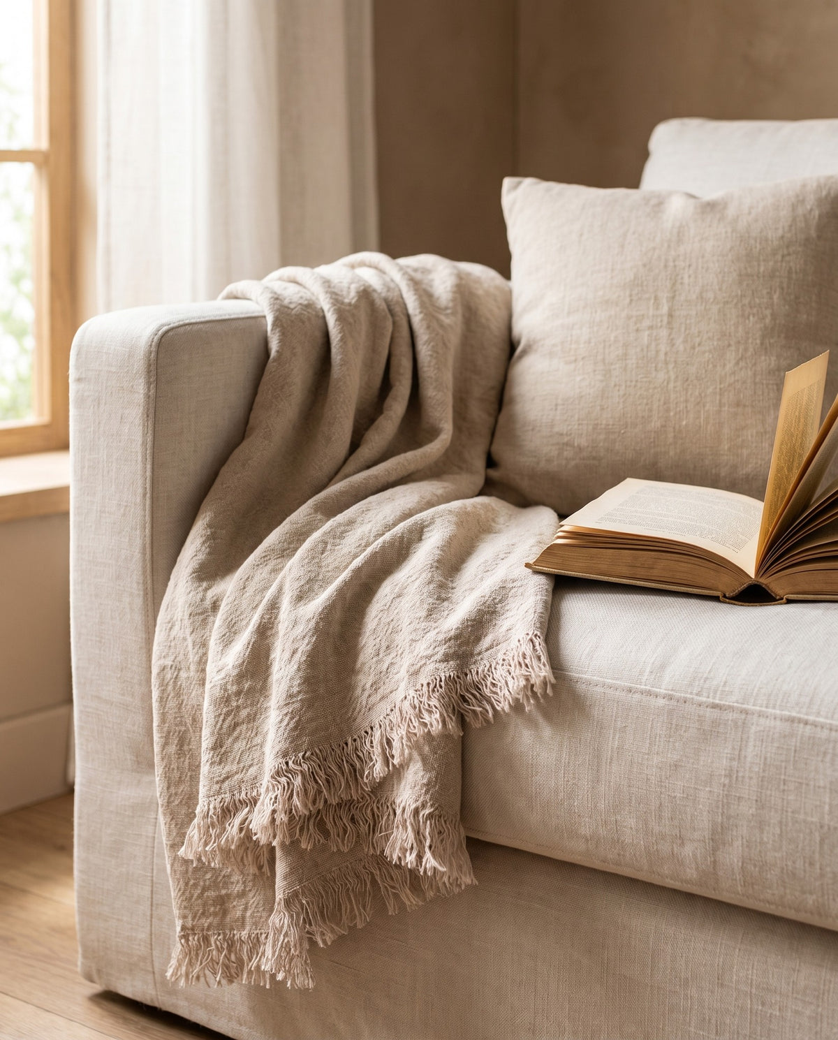 Stonewashed Linen Throw in use