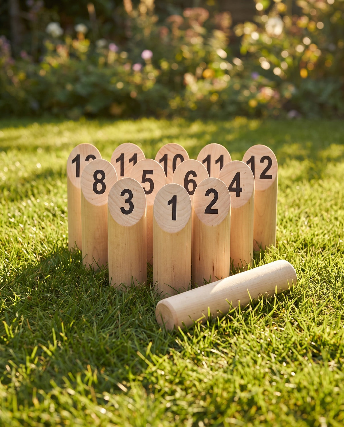 Wooden Skittles Throwing Game in use